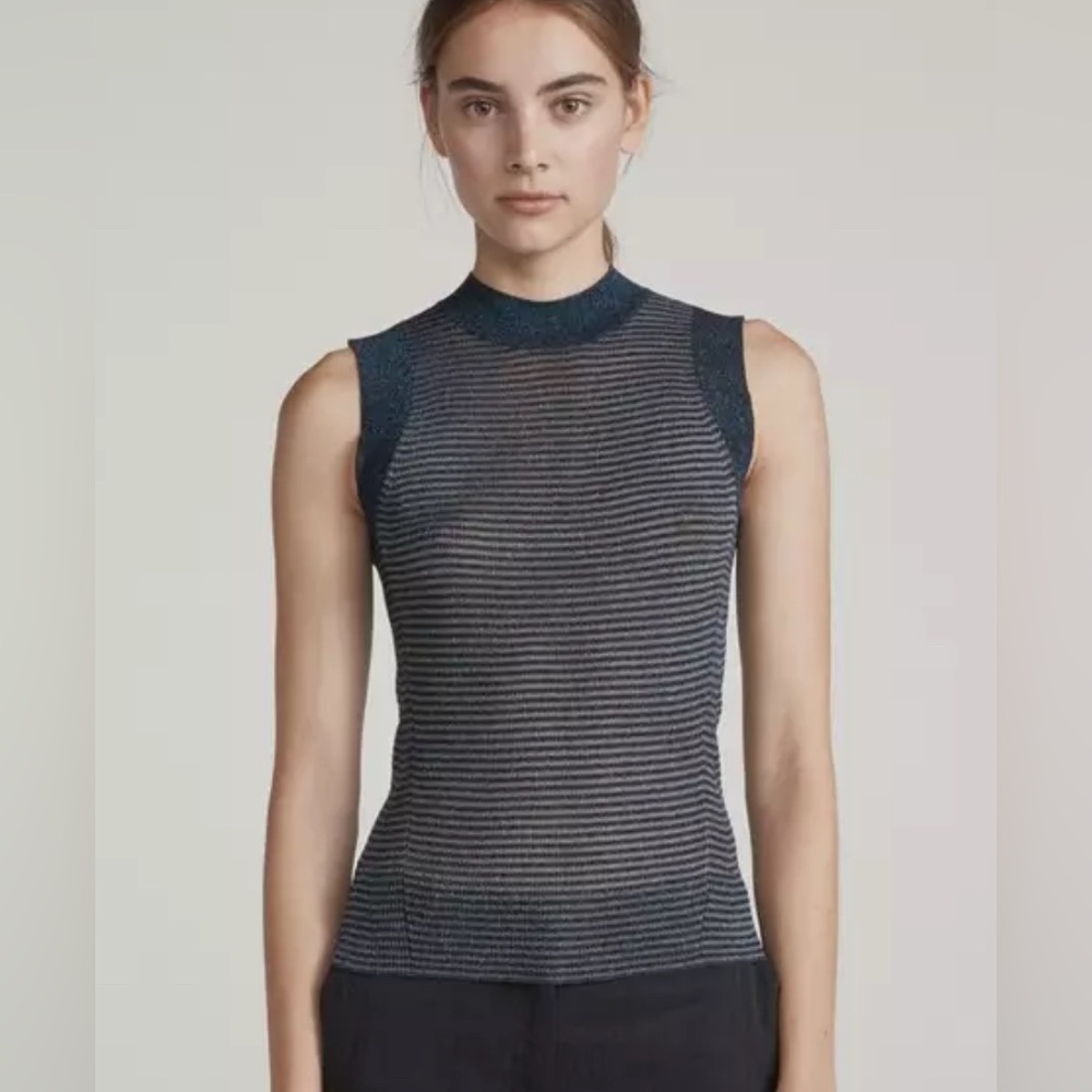 Rag & Bone Raina sparkling sheer striped sleeveless knit top. Sz XS.